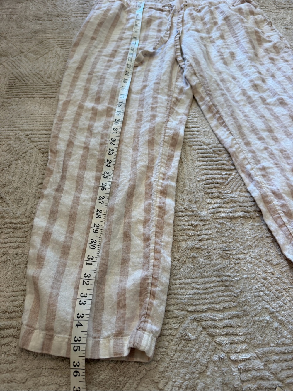 Mango Basics 100% Linen Cream Ivory Striped Drawstring Pants Size Large - Picture 9 of 9
